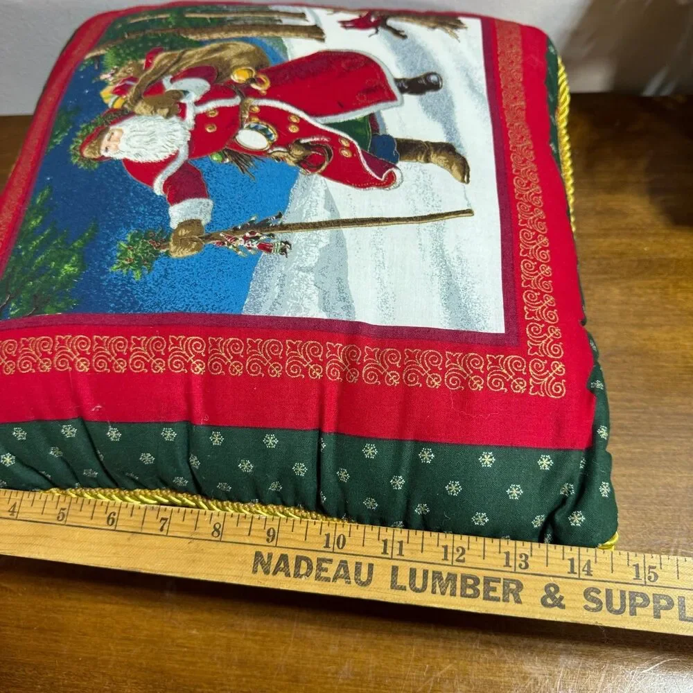 Vintage Santa Claus Throw Pillow Old World Santa Decorative Pillow Red Handmade